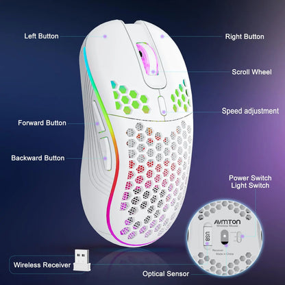 2.4G Wireless RGB Gaming Mouse – 6 Buttons, Rechargeable